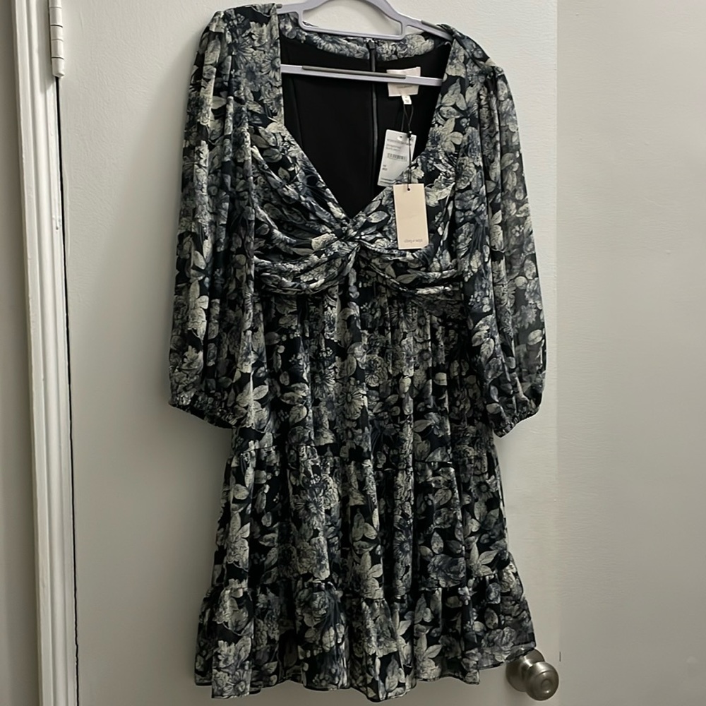 Cinq a Sept Harlie floral print balloon sleeve dress in slate